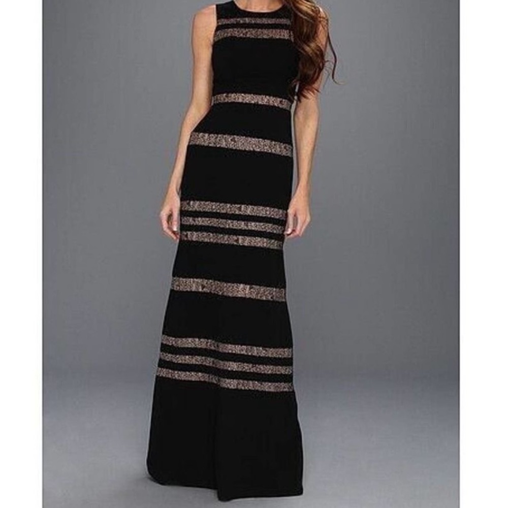 BCBGMaxAzria Black and Gold Striped Dress